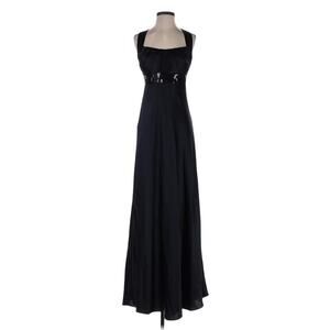 Calvin Klein Formal Gown Black Satin Minimal Sequin Long Cocktail Dress Size 4